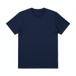 Men's classic navy blue cotton crew neck t-shirt flat lay