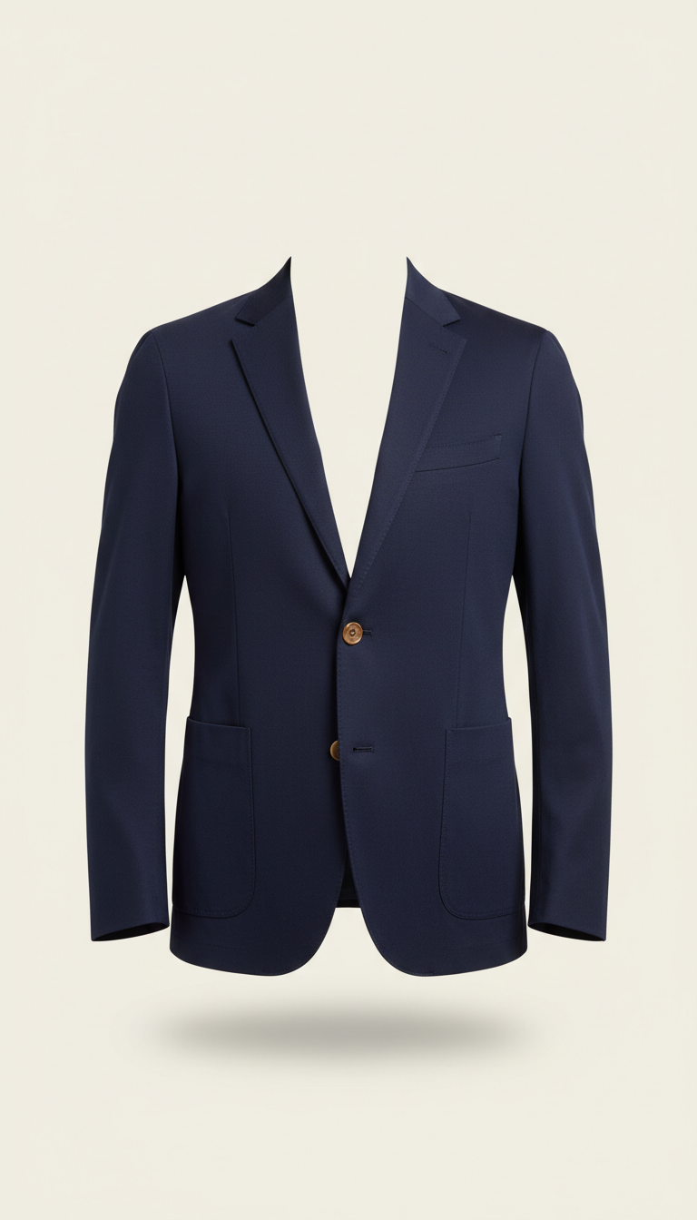 Navy Cotton-Blend Tailored Blazer