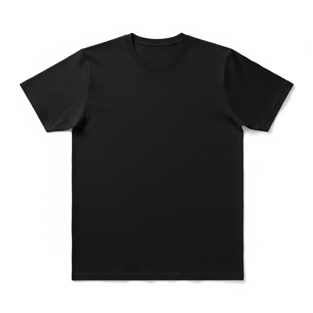 Men's classic black cotton crew neck t-shirt flat lay