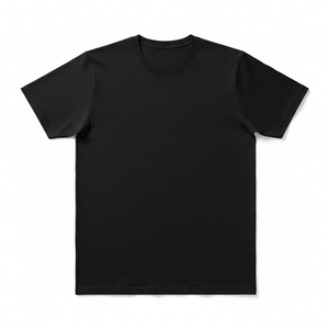 Men's classic black cotton crew neck t-shirt flat lay