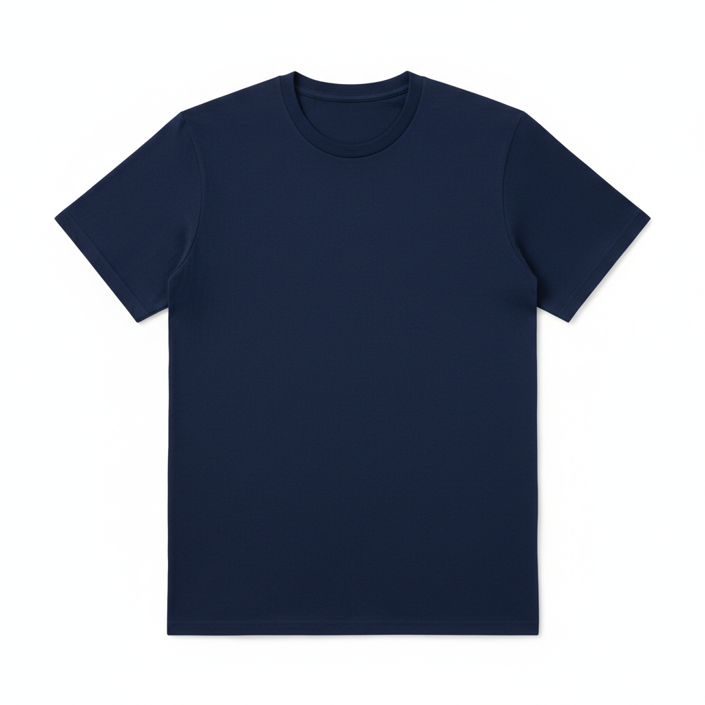 Men's classic navy blue cotton crew neck t-shirt flat lay