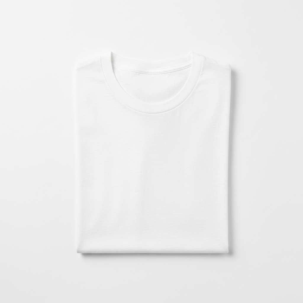 Men's classic white cotton crew neck t-shirt flat lay